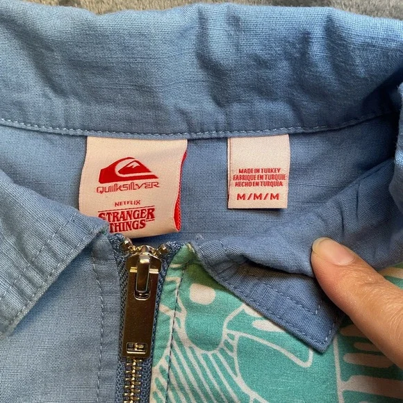 Quicksilver x Stranger Things Jacket Mens Medium Blue Surfer Patchwork Full Zip - Picture 5 of 10